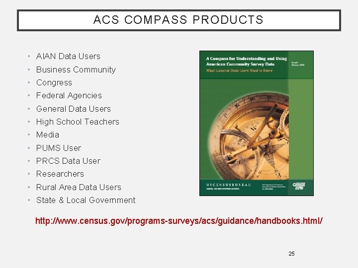 ACS COMPASS PRODUCTS • AIAN Data Users • Business Community • Congress • Federal