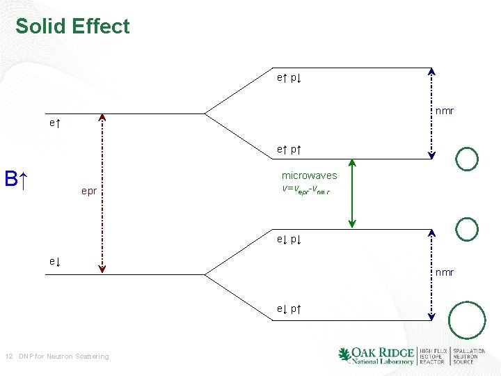 Solid Effect e↑ p↓ nmr e↑ e↑ p↑ B↑ epr microwaves ν=νepr-νnmr e↓ p↓ Solid Effect e↑ p↓ nmr e↑ e↑ p↑ B↑ epr microwaves ν=νepr-νnmr e↓ p↓