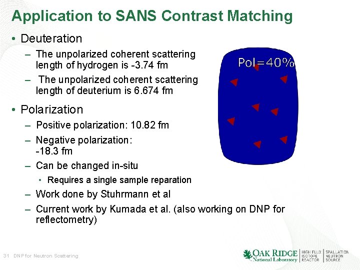 Application to SANS Contrast Matching • Deuteration – The unpolarized coherent scattering length of Application to SANS Contrast Matching • Deuteration – The unpolarized coherent scattering length of