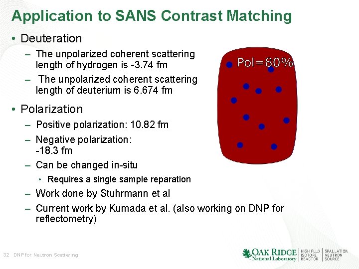Application to SANS Contrast Matching • Deuteration – The unpolarized coherent scattering length of Application to SANS Contrast Matching • Deuteration – The unpolarized coherent scattering length of