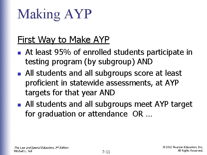 Making AYP First Way to Make AYP n n n At least 95% of