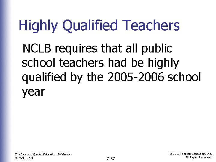 Highly Qualified Teachers NCLB requires that all public school teachers had be highly qualified