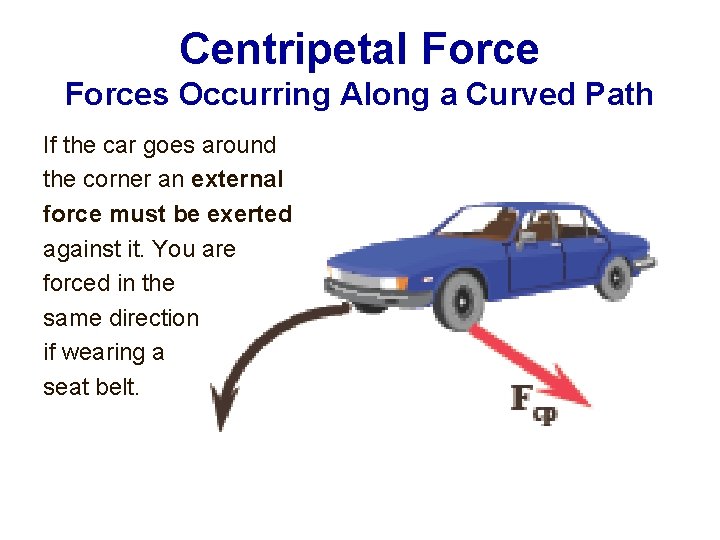 Centripetal Forces Occurring Along a Curved Path If the car goes around the corner