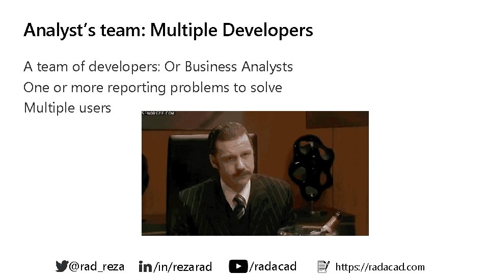 Analyst’s team: Multiple Developers A team of developers: Or Business Analysts One or more Analyst’s team: Multiple Developers A team of developers: Or Business Analysts One or more