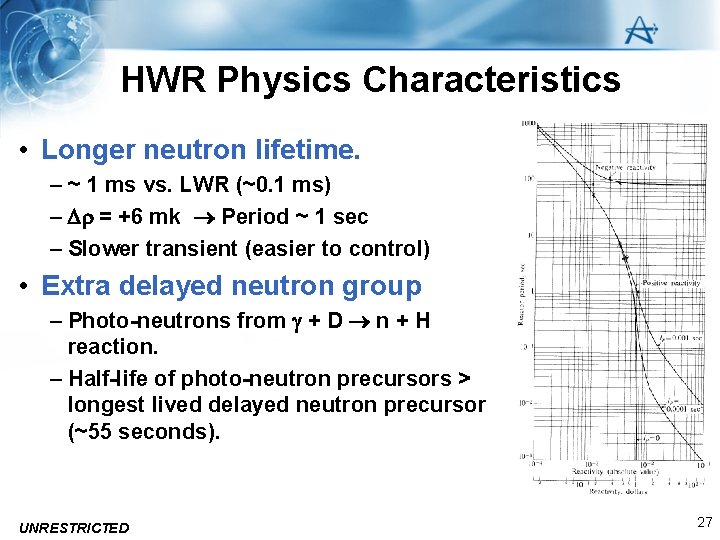 HWR Physics Characteristics • Longer neutron lifetime. – ~ 1 ms vs. LWR (~0.