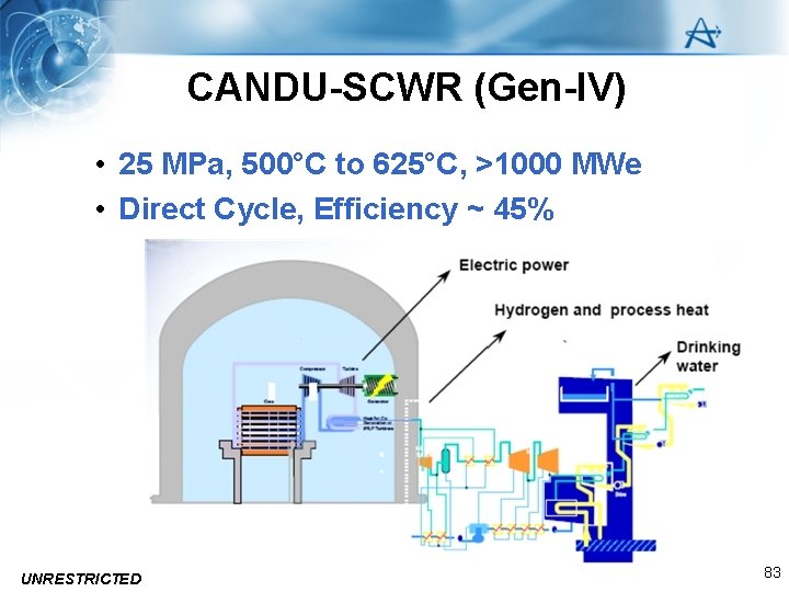 CANDU-SCWR (Gen-IV) • 25 MPa, 500°C to 625°C, >1000 MWe • Direct Cycle, Efficiency