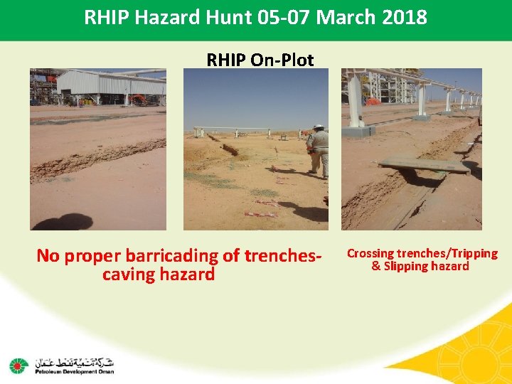 RHIP Hazard Hunt 05 -07 March 2018 RHIP On-Plot No proper barricading of trenchescaving