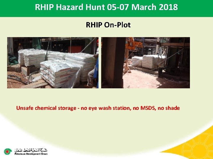 RHIP Hazard Hunt 05 -07 March 2018 RHIP On-Plot Unsafe chemical storage - no