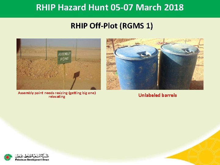 RHIP Hazard Hunt 05 -07 March 2018 RHIP Off-Plot (RGMS 1) Assembly point needs