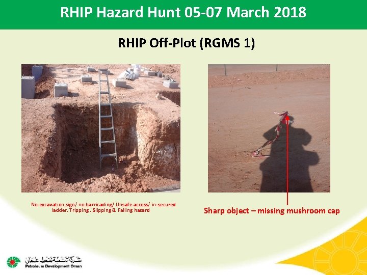 RHIP Hazard Hunt 05 -07 March 2018 RHIP Off-Plot (RGMS 1) No excavation sign/