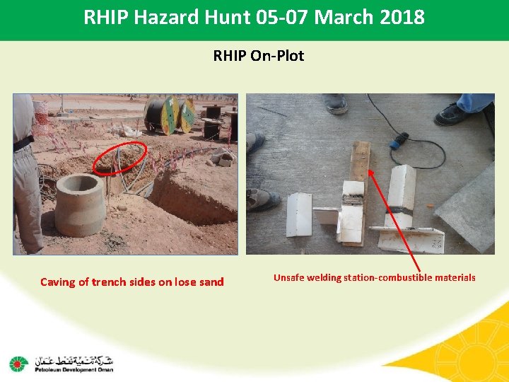 RHIP Hazard Hunt 05 -07 March 2018 RHIP On-Plot Caving of trench sides on