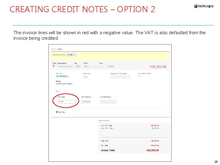 CREATING CREDIT NOTES – OPTION 2 The invoice lines will be shown in red