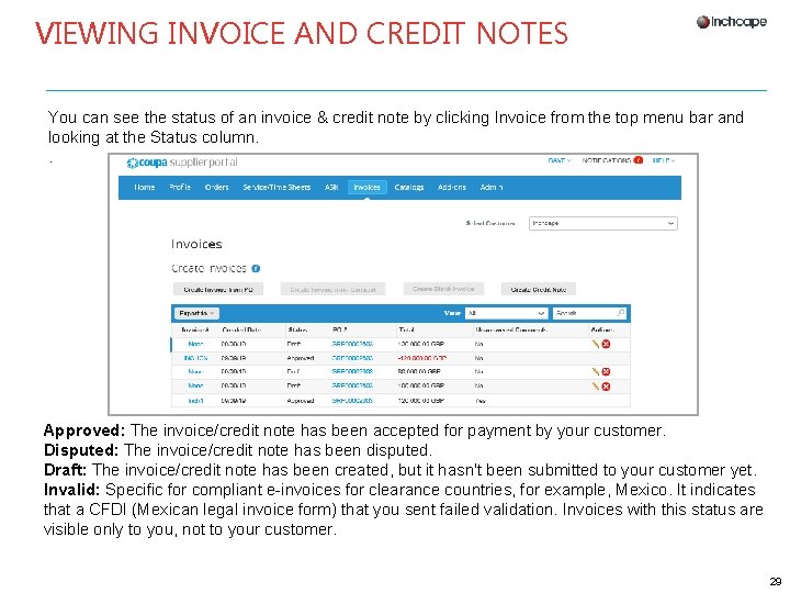 VIEWING INVOICE AND CREDIT NOTES You can see the status of an invoice &