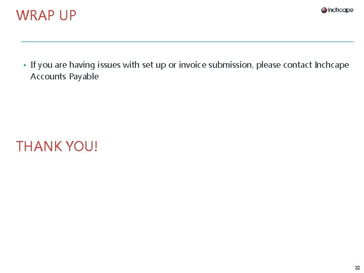 WRAP UP • If you are having issues with set up or invoice submission,