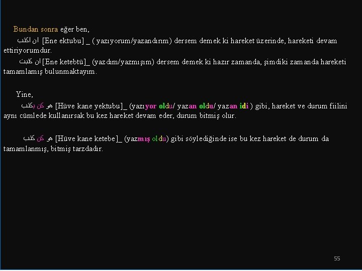  Bundan sonra eğer ben, ﺍﻜﺘﺐ ﺍﻦ [Ene ektubu] _ ( yazıyorum/yazandırım) dersem demek