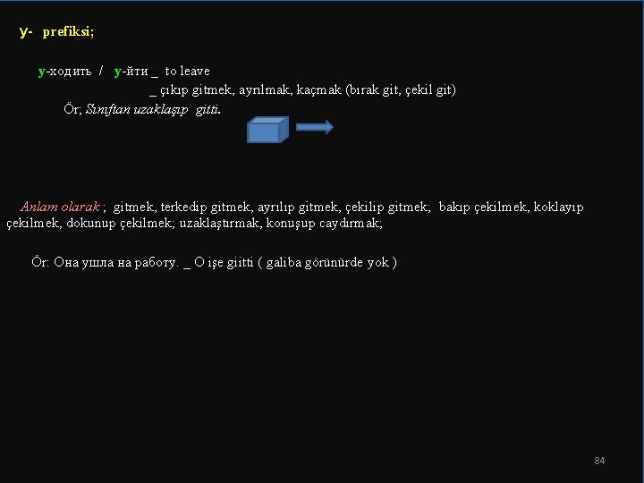  у- prefiksi; у-ходить / у-йти _ to leave _ çıkıp gitmek, ayrılmak, kaçmak