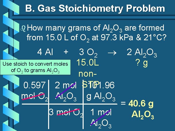 B. Gas Stoichiometry Problem b How many grams of Al 2 O 3 are