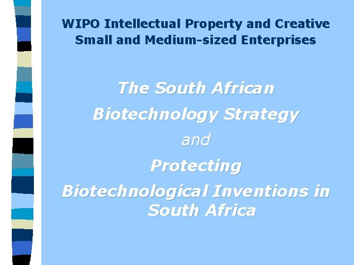 WIPO Intellectual Property and Creative Small and Medium-sized Enterprises The South African Biotechnology Strategy