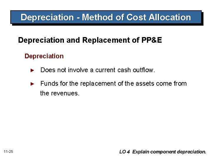 Depreciation - Method of Cost Allocation Depreciation and Replacement of PP&E Depreciation 11 -25