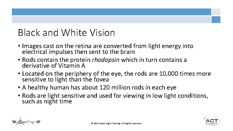 Black and White Vision • Images cast on the retina are converted from light