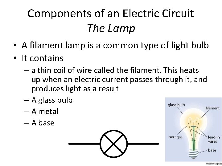 Components of an Electric Circuit The Lamp • A filament lamp is a common