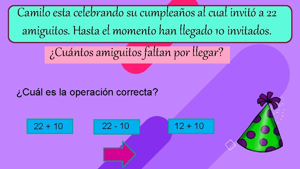 Camilo esta celebrando su cumpleaños al cual invitó a 22 amiguitos. Hasta el momento