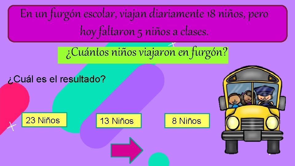 En un furgón escolar, viajan diariamente 18 niños, pero hoy faltaron 5 niños a