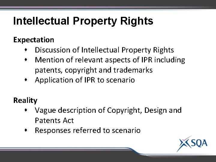 Intellectual Property Rights Expectation s Discussion of Intellectual Property Rights s Mention of relevant