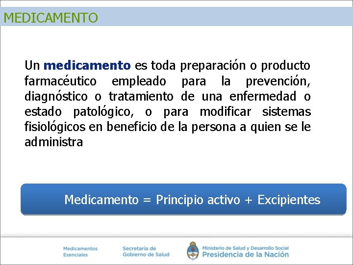 MEDICAMENTO Un medicamento es toda preparación o producto B farmacéutico empleado para la prevención,