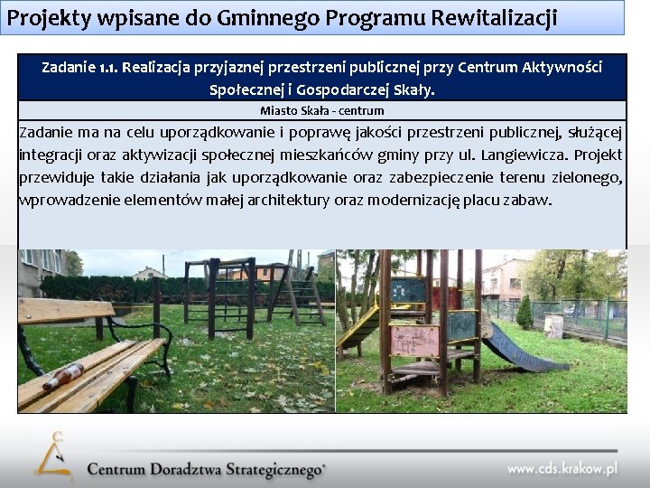 Projekty wpisane do Gminnego Programu Rewitalizacji Zadanie 1. 1. Realizacja przyjaznej przestrzeni publicznej przy