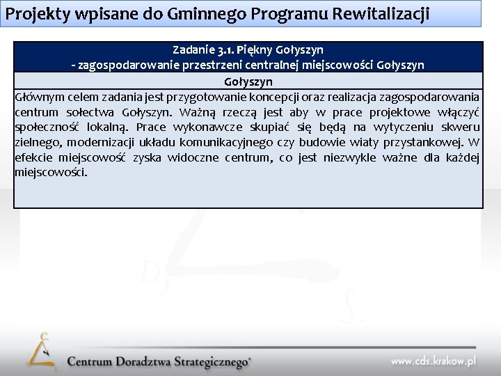 Projekty wpisane do Gminnego Programu Rewitalizacji Zadanie 3. 1. Piękny Gołyszyn - zagospodarowanie przestrzeni