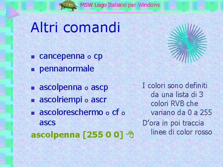 MSW Logo Italiano per Windows Altri comandi n n cancepenna o cp pennanormale I