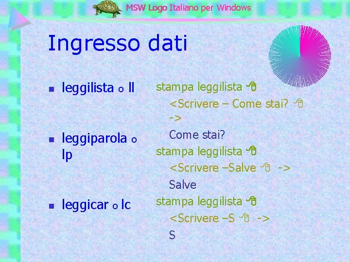 MSW Logo Italiano per Windows Ingresso dati n n n leggilista o ll leggiparola