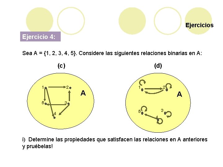 Ejercicios Ejercicio 4: Sea A = {1, 2, 3, 4, 5}. Considere las siguientes