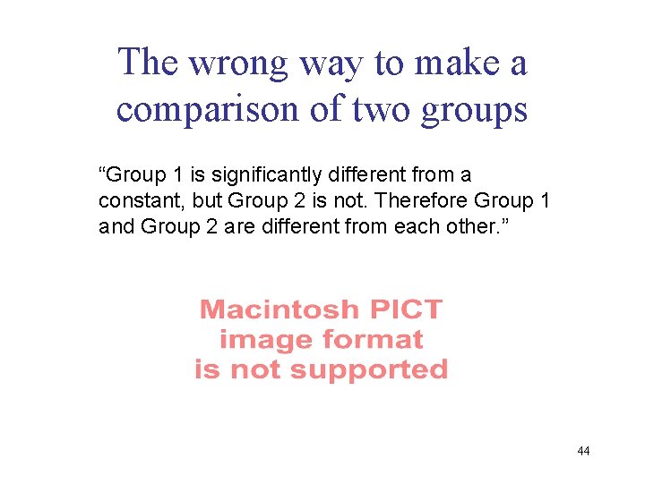 The wrong way to make a comparison of two groups “Group 1 is significantly