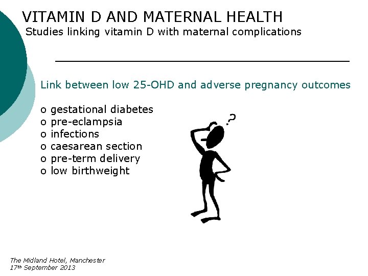 VITAMIN D AND MATERNAL HEALTH Studies linking vitamin D with maternal complications Link between