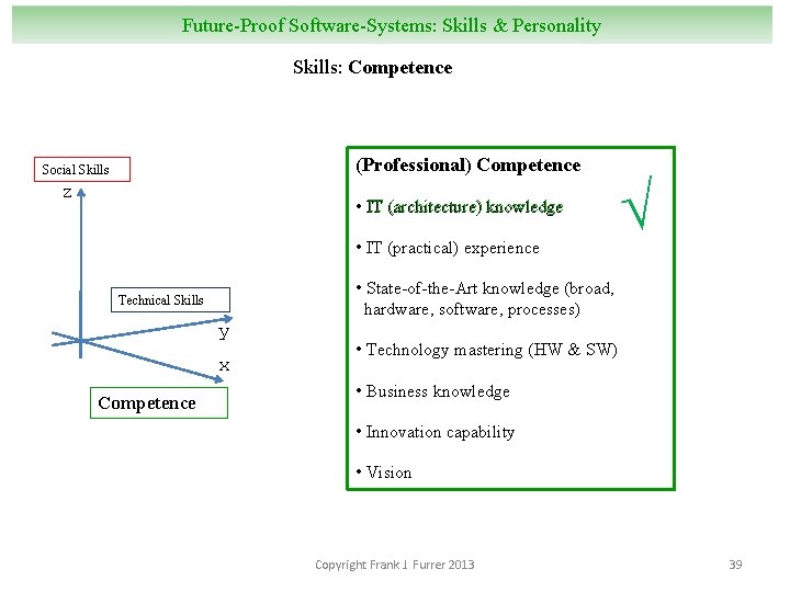Future-Proof Software-Systems: Skills & Personality Skills: Competence (Professional) Competence Social Skills z • IT