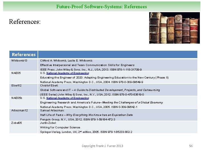 Future-Proof Software-Systems: References: References Whitcomb 13 Clifford A. Whitcomb, Leslie E. Whitcomb: Effective Interpersonal