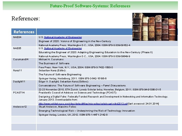 Future-Proof Software-Systems: References: References NAE 04 U. S. National Academy of Engineering: Engineer of