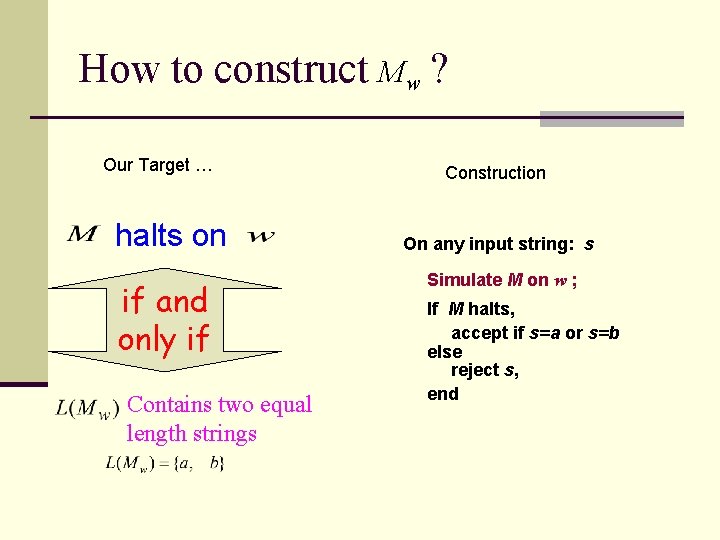 How to construct Mw ? Our Target … halts on if and only if