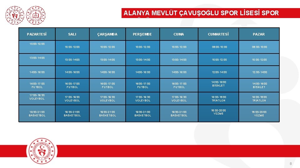 ALANYA MEVLÜT ÇAVUŞOĞLU SPOR LİSESİ SPOR KULÜBÜ PAZARTESİ SALI ÇARŞAMBA PERŞEMBE CUMARTESİ PAZAR 10: