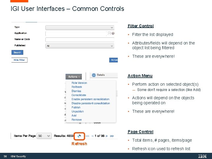 IGI User Interfaces – Common Controls Filter Control • Filter the list displayed •