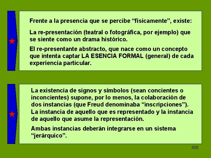 Frente a la presencia que se percibe “físicamente”, existe: La re-presentación (teatral o fotográfica,