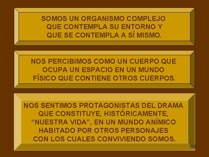 SOMOS UN ORGANISMO COMPLEJO QUE CONTEMPLA SU ENTORNO Y QUE SE CONTEMPLA A SÍ