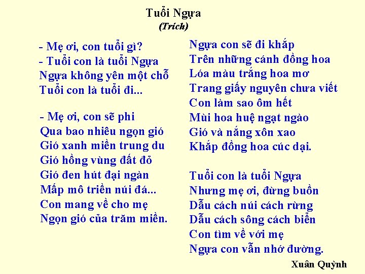 Tuổi Ngựa (Trích) - Mẹ ơi, con tuổi gì? - Tuổi con là tuổi