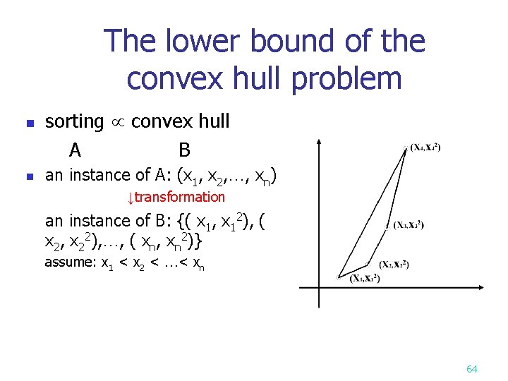 The lower bound of the convex hull problem sorting convex hull A B n