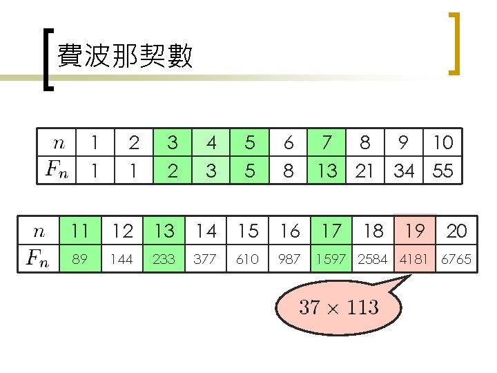 費波那契數 1 1 2 1 3 2 4 3 5 5 6 8 7