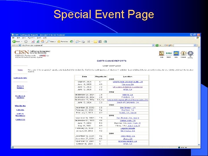 Special Event Page Special Event Page