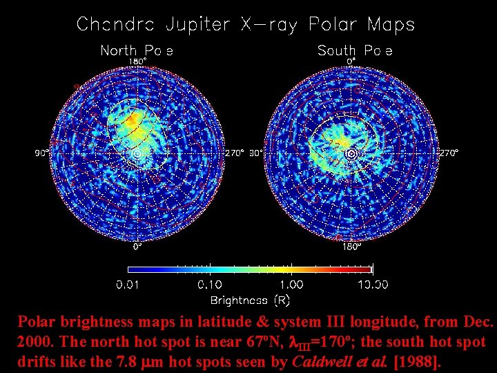 Polar brightness maps in latitude & system III longitude, from Dec. 2000. The north