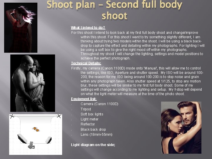 Shoot plan – Second full body shoot What I intend to do? For this